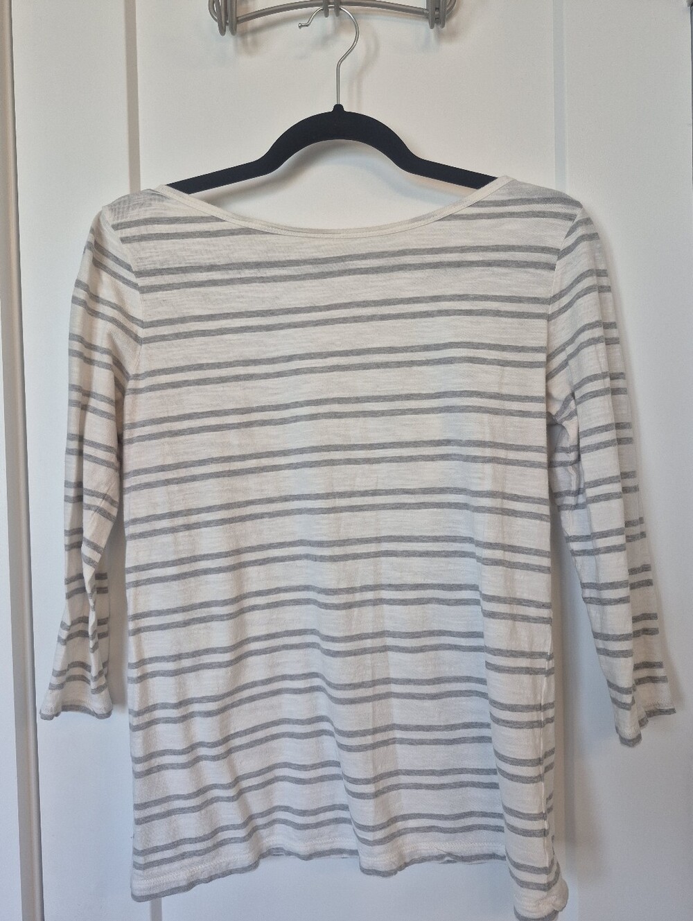 LOFT Voyage Tee Gray and White Striped Long Sleeve Top
